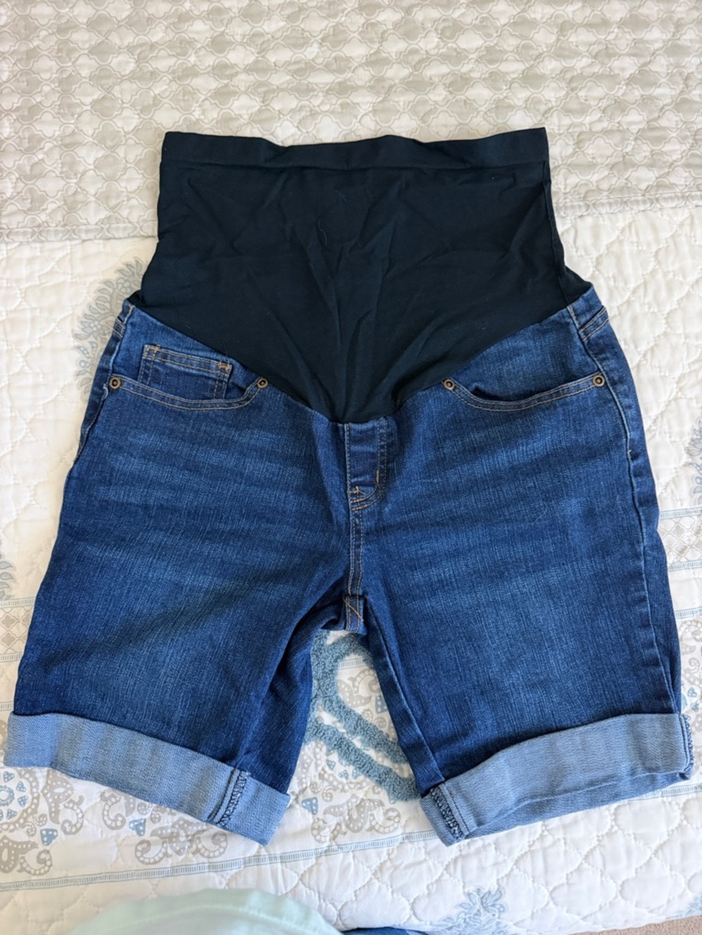 Maternity Denim Shorts with Black Overband